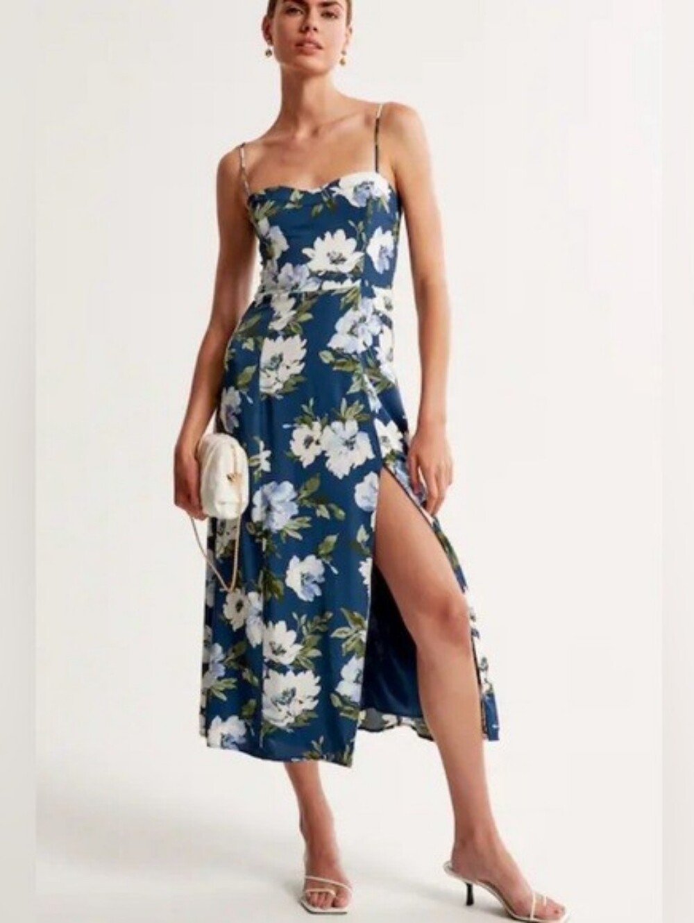 Abercrombie & Fitch Camile Blue Floral Midi Dress With Slit Sz L